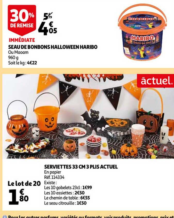 seau de bonbons halloween haribo, serviettes 33 cm 3 plis actuel