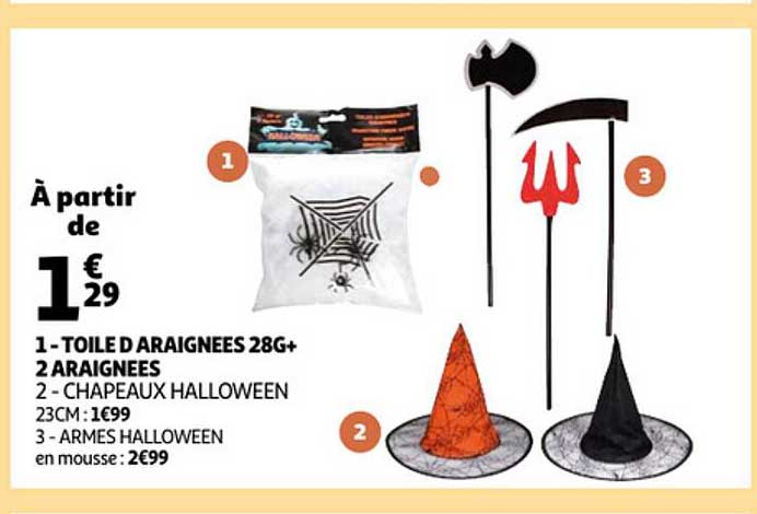toile d'araignées 28g + 2 araignées, chapeaux halloween, armes hallloween