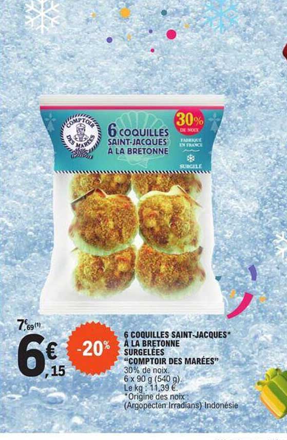 6 coquilles saint-jacques à la bretonne surgelées "comptoir des marées