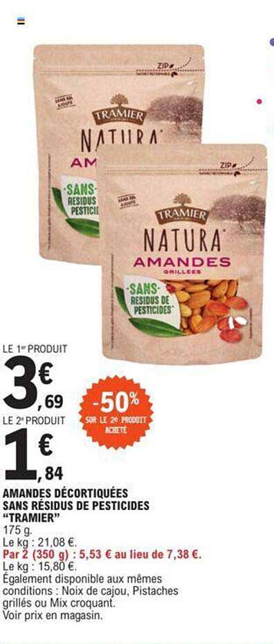 amandes décortiquées sans résidus de pesticides "tramier"