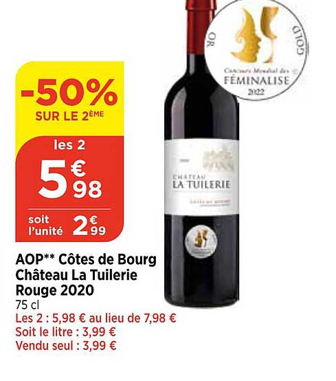 aop côtes de bourg château la tuilerie rouge 2020