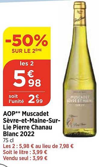 aop muscadet sèvre-et-maine-sur-lie pierre chanau blanc 2022