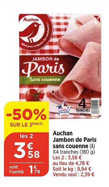 Auchan Jambon De Paris Sans Couenne