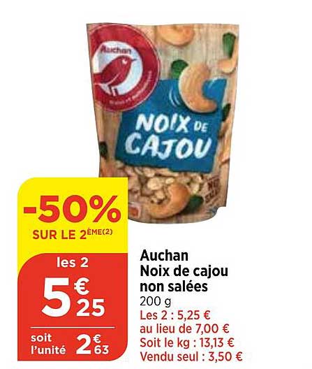 auchan noix de cajou non salées