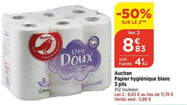 auchan papier hygiénique blanc 3 plis