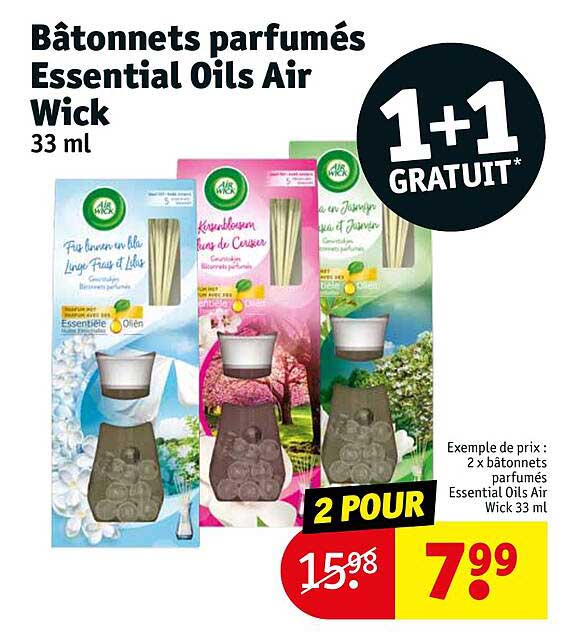 bâtonnets parfumés essential oils air wick 1+1 gratuit