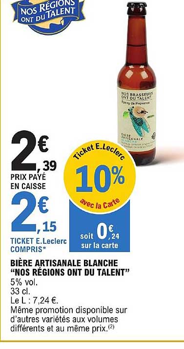 bière artisanale blanche "nos régions ont du talent"