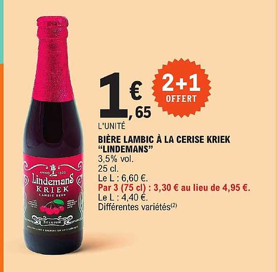 bière lambic à la cerise kriek "lindemans"
