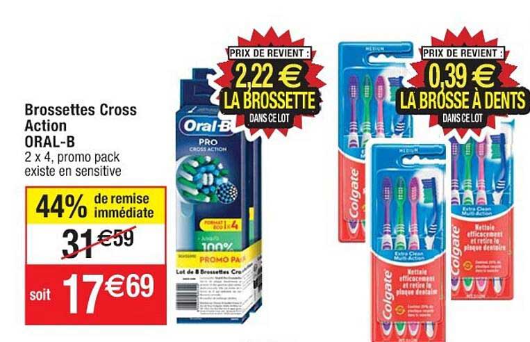 brossettes cross action oral-b 44% de remise immédiate