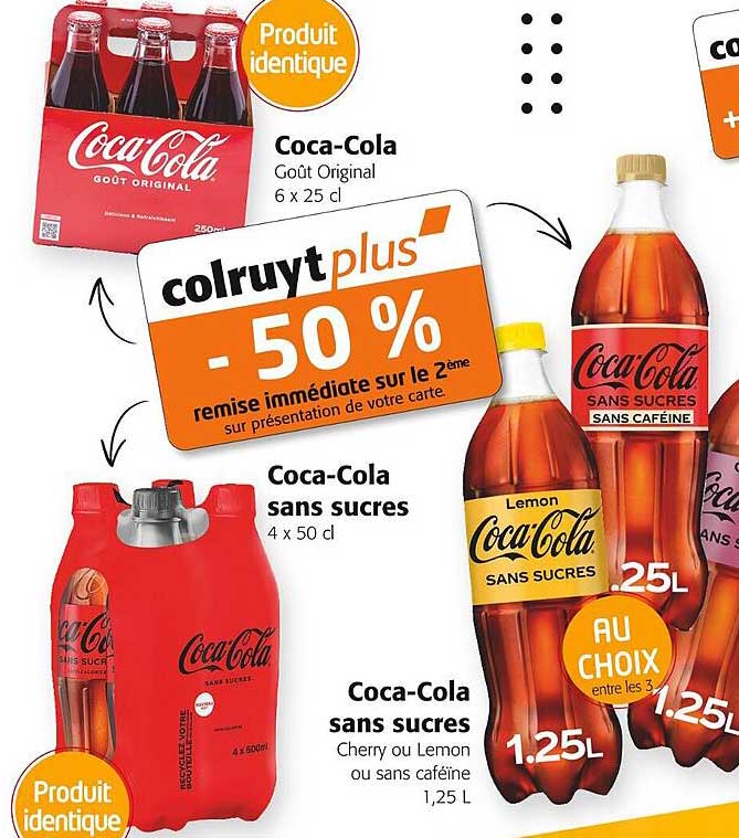 coca-cola goût original, coca-cola sans sucres, coca-cola sans sucres cherry ou lemon ou sans caféine