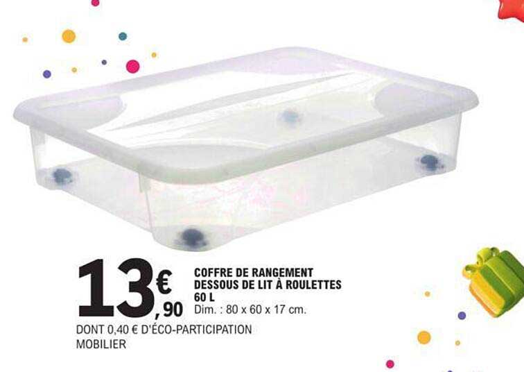 Coffre De Rangement Dessous De Lit à Roulettes 60 L