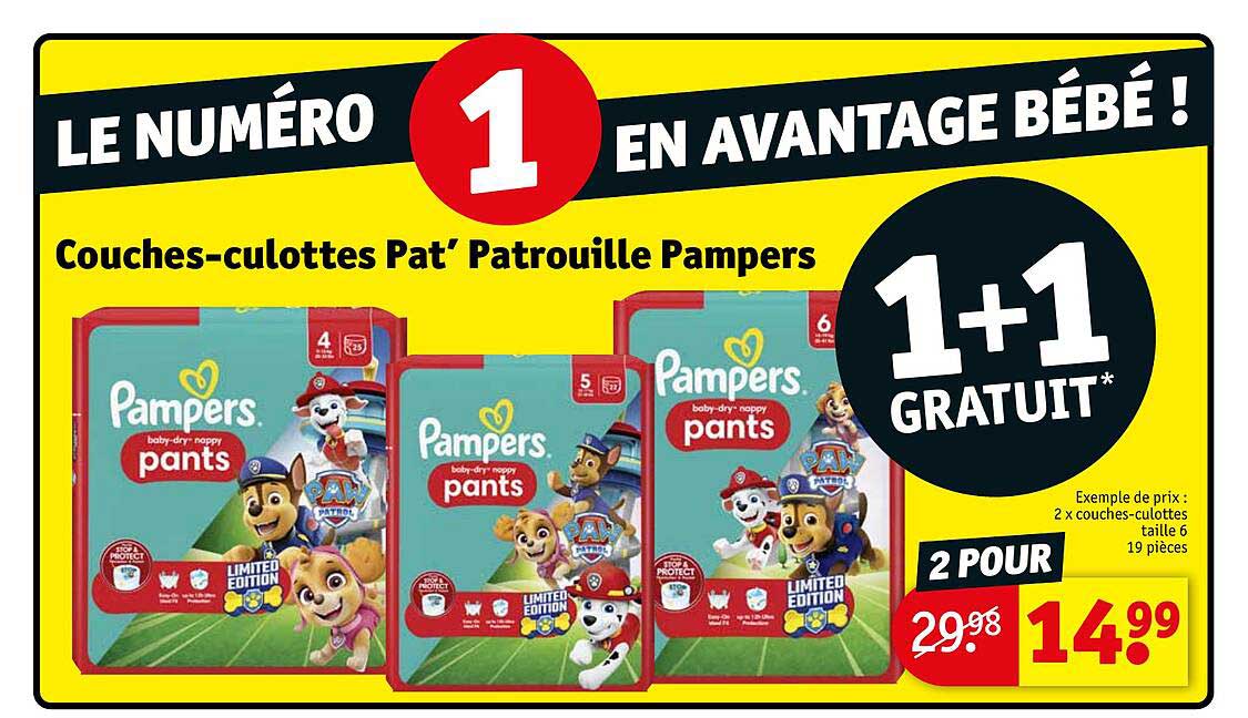 couches-culottes pat'patrouille pampers 1+1 gratuit