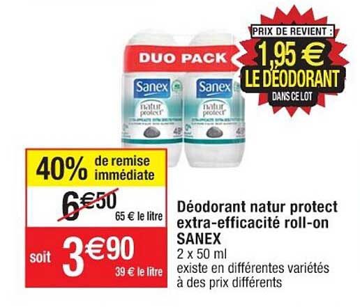 déodorant natur protect extra-efficacité roll-on sanex 40% de remise immédiate
