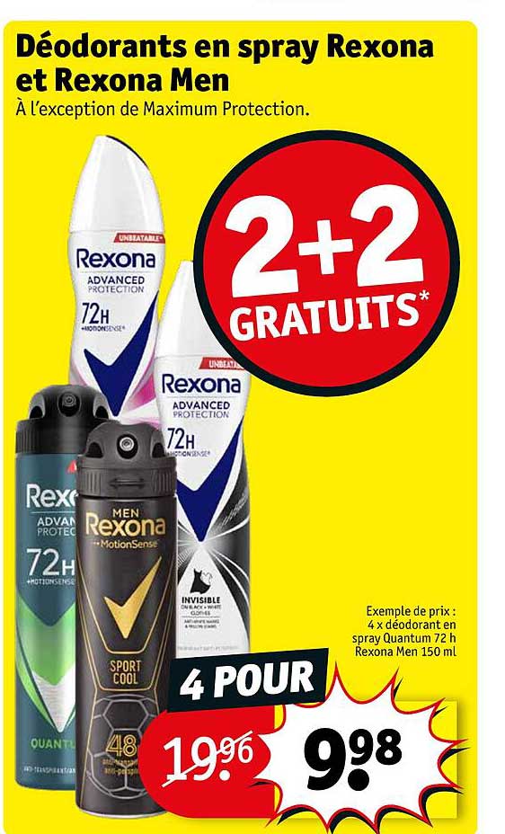 déodorants en spray rexona et rexona men 2+2 gratuits