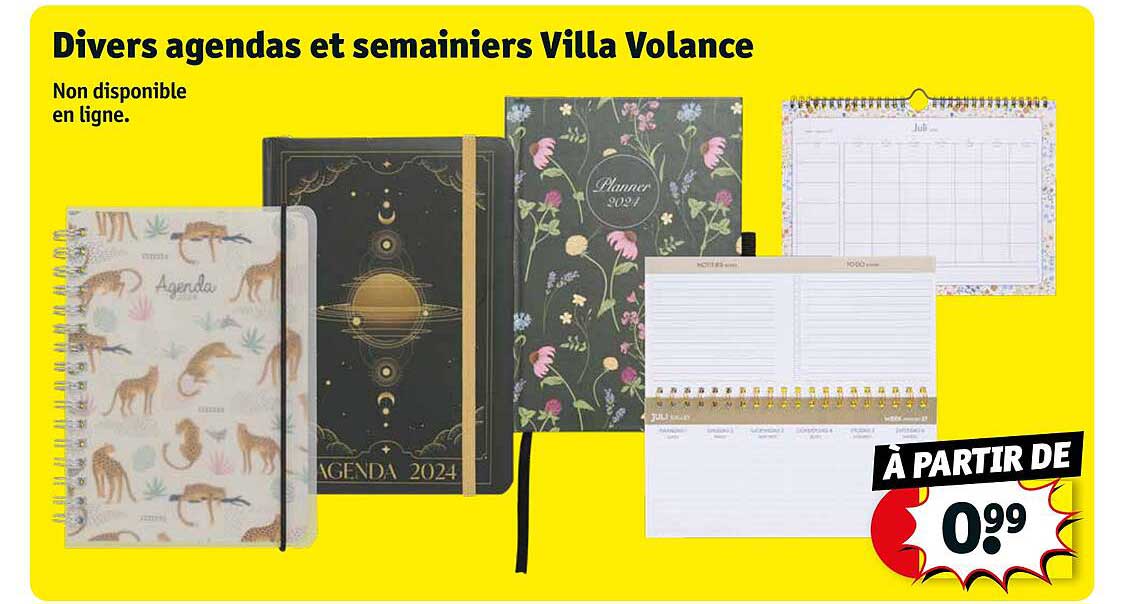 divers agendas et semainiers villa volance