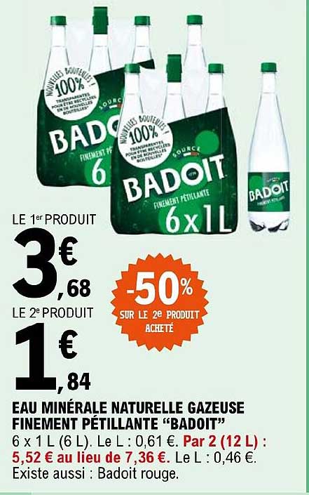 eau minérale naturelle gazeuse finement pétillante "badoit"