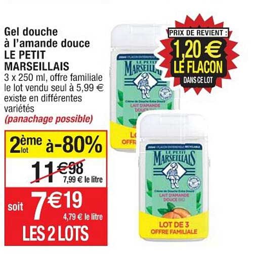 gel douche à l'amande douce le petit marseillais 2ème lot à -80%