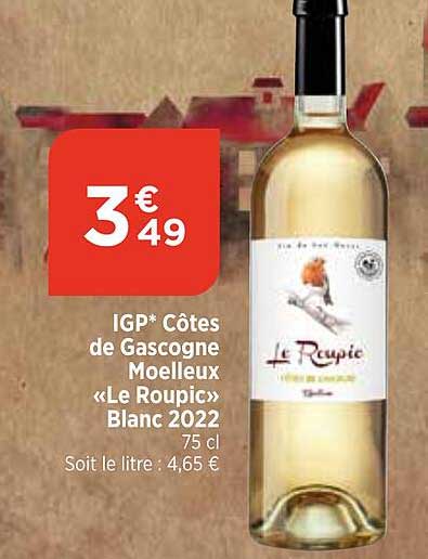 igp côtes de gascogne moelleux "le roupic" blanc 2022