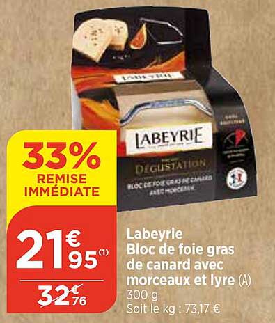 labeyrie bloc de foie gras de canard avec morceaux et lyre