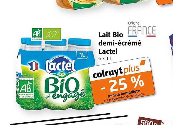 lait bio demi-écrémé lactel
