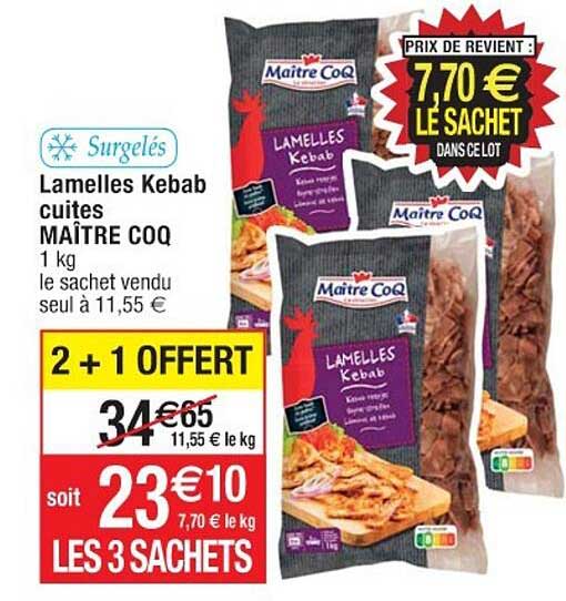 lamelles kebab cuites maître coq