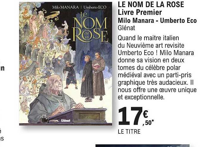 Le Nom De La Rose Livre Premier Milo Manara - Umberto Eco Glénat
