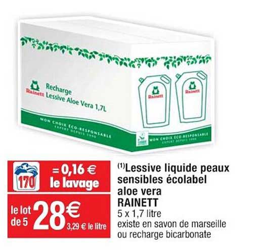 lessive liquide peaux sensibles écolabel aloe vera rainett