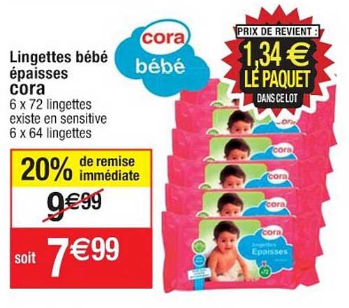 lingettes bébé épaisses cora 20% de remise immédiate