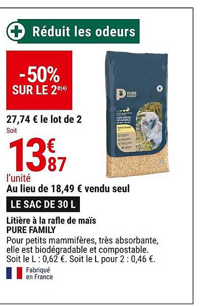 litière à la rafle de maïs pure family