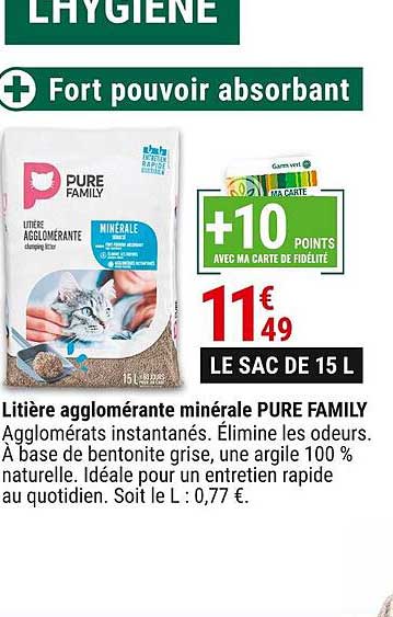 Litière Agglomérante Minérale Pure Family