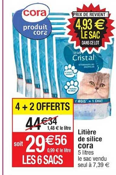 Litière De Silice Cora 4+2 Offerts