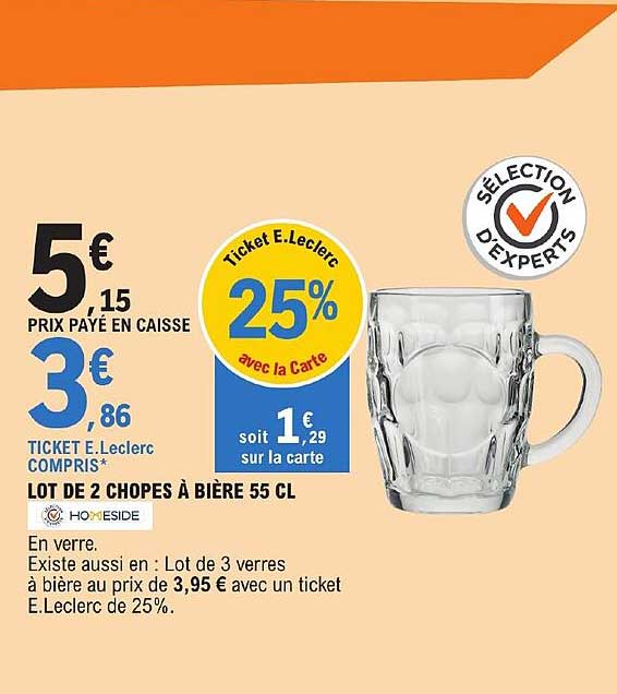 lot de 2 chopes à bière 55 cl homeside