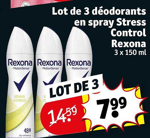 lot de 3 déodorants en spray stress control rexona
