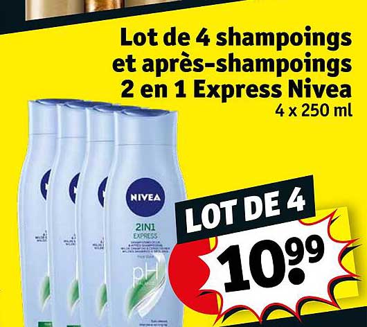 lot de 4 shampoings et après-shampoings 2 en 1 express nivea
