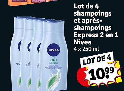 lot de 4 shampoings et après-shampoings express 2 en 1 nivea