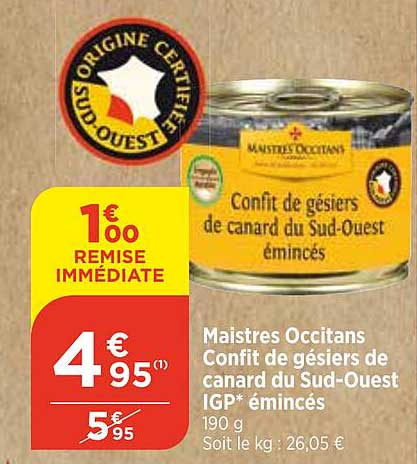 maistres occitans confit de gésiers de canard du sud-quest igp émincés