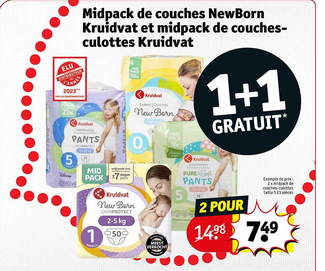 midpack de couches newborn kruidvat et midpack de couches-culottes kruidvat 1+1 gratuit
