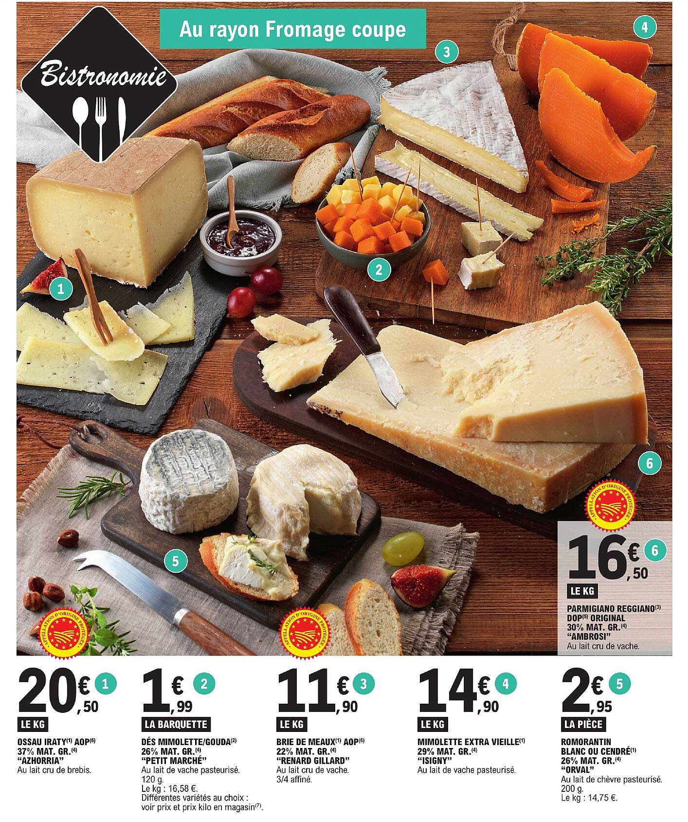 ossau iraty aop 37% mat.gr. "azhorria", dés mimolette/gouda 26% mat.gr. "petit marché", brie de meaux aop 22% mat.gr. renard gillard", mimolette extra vieille 29% mat.gr. "isigny", romorantin blanc