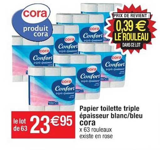 papier toilette triple épaisseur blanc-bleu cora