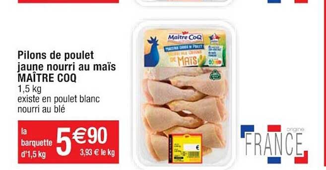pilons de poulet jaune nourri au maïs maître coq