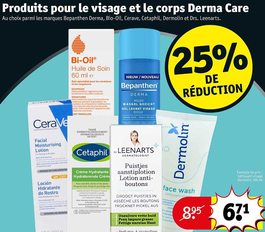 produits pour le visage et le corps derma care 25% de réduction