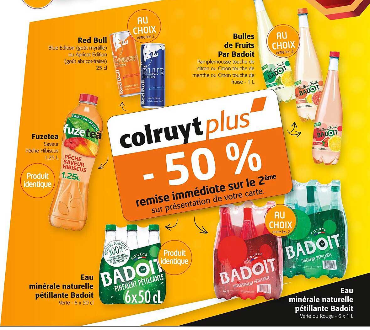 red bull, fuzetea, eau minérale naturelle pétillante badoit, bulles de fruits par badoit, eau minérale naturelle pétillante badoit