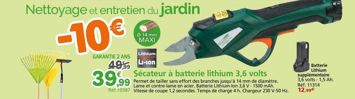 sécateur à batterie lithium 3,6 volts