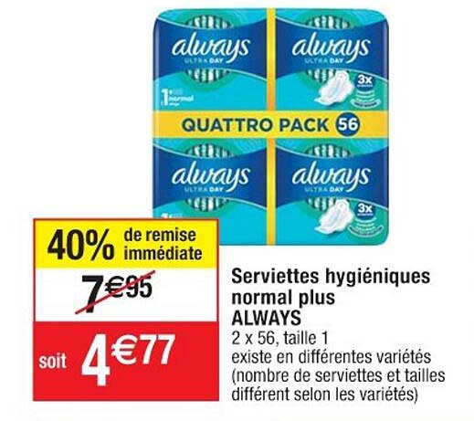 serviettes hygiéniques normal plus always