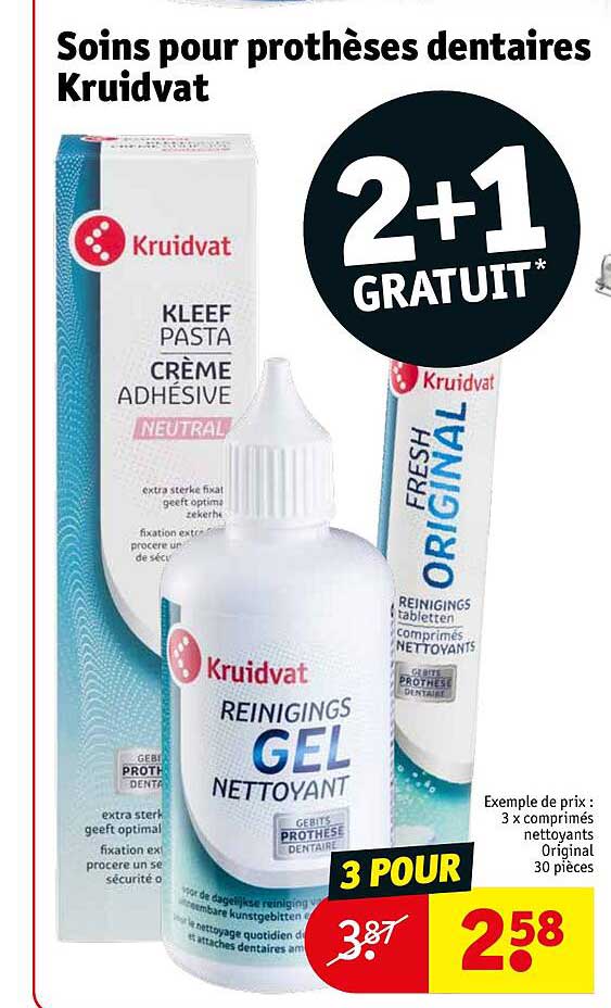 soins pour pothèses dentaires kruidvat 2+1 gratuit