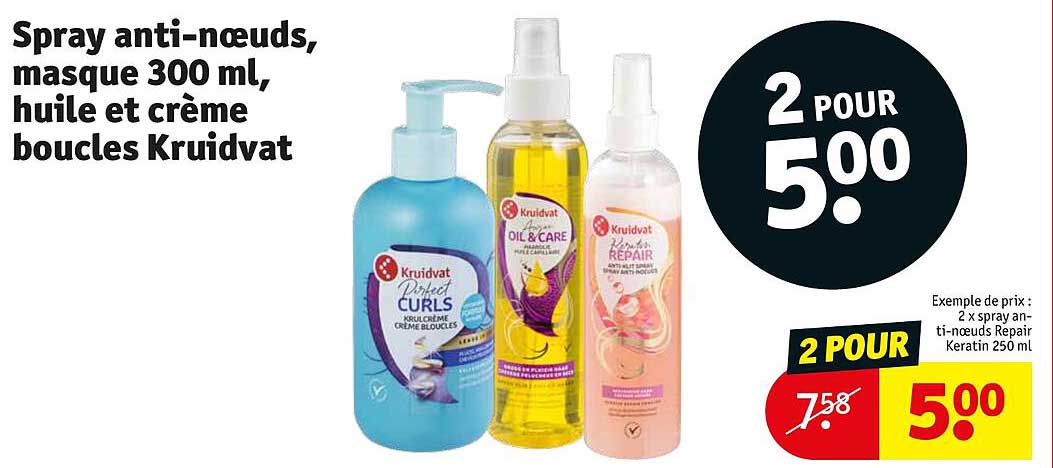 Spray Anti-nœuds, Masque 300ml, Huile Et Crème Boucles Kruidvat