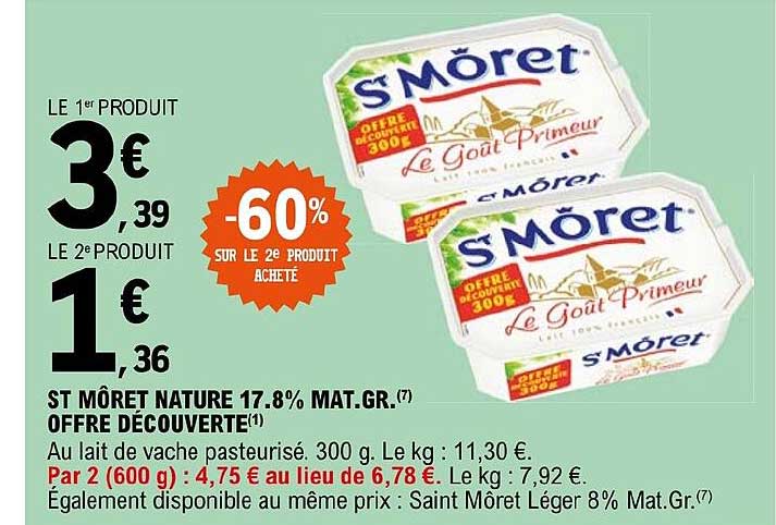 st môret nature 17.8% mat. gr. offre découverte -60% sur le 2e produit acheté