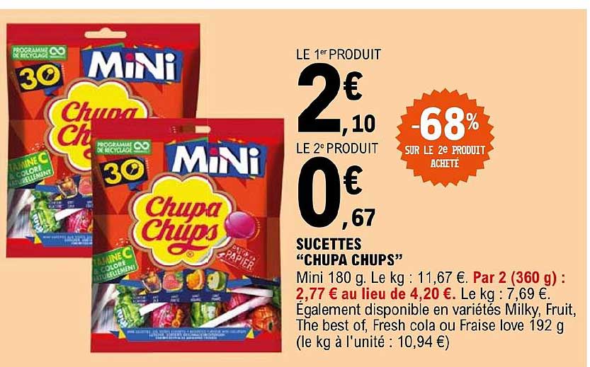 sucettes "chupa chups" -68% sur le 2e produit acheté