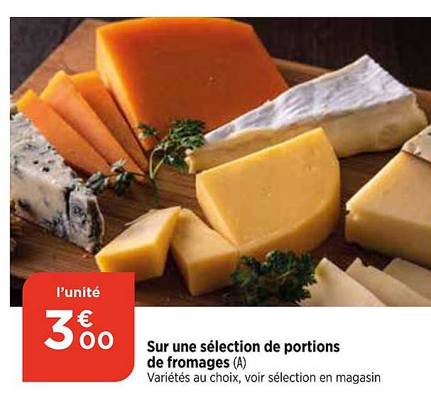 sur une sélection de portions de fromages