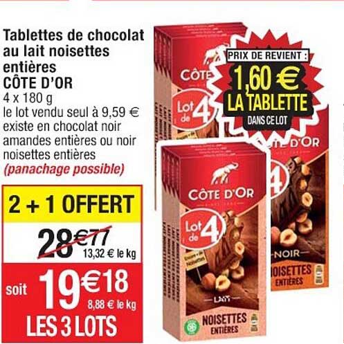 Tablettes De Chocolat Au Lait Noisettes Entières Côte D'or
